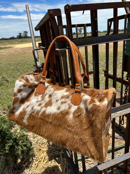 cowhide overnight bag travel bag