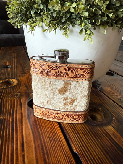 Cowhide Tooled Leather Flask - 01