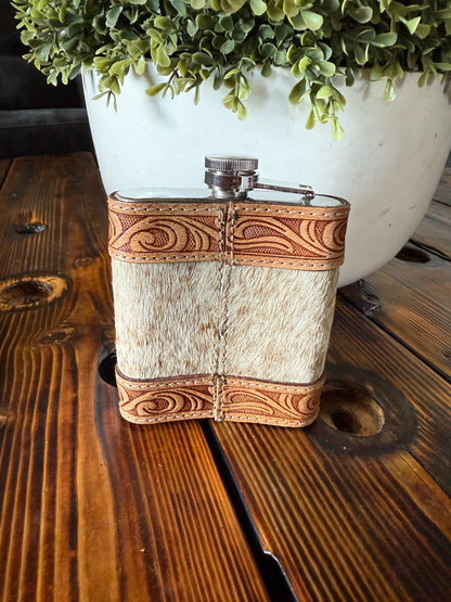 Cowhide Tooled Leather Flask - 01