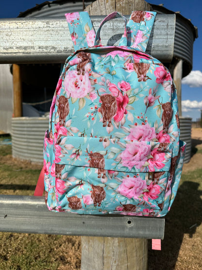 Highland Cow Blue Backpack