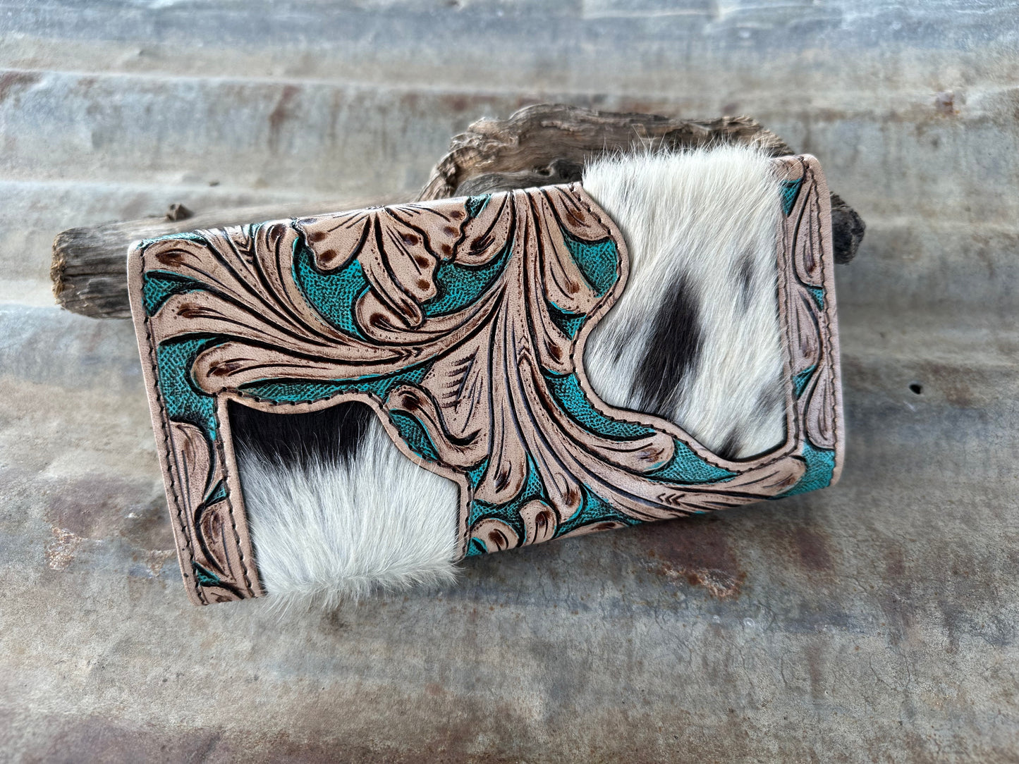 02 - Tooled Leather Aqua Wallet