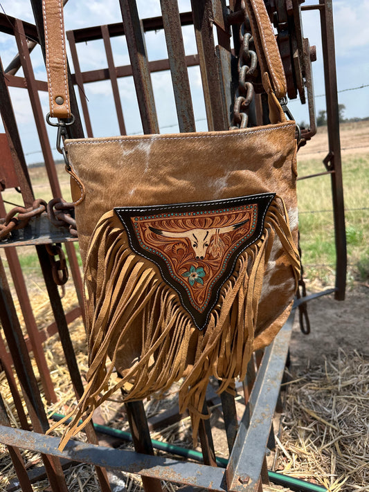 Tooled Leather Fringe Bag