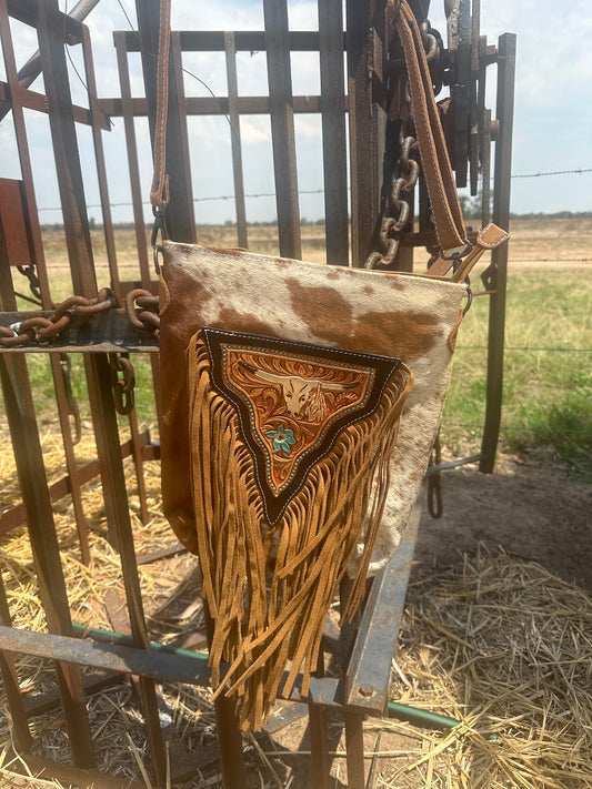 Tooled Leather Fringe Bag