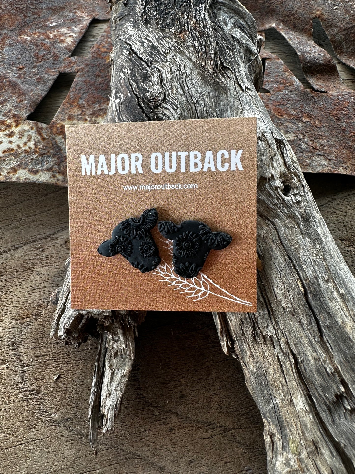 Cow Head Clay Studs - Black